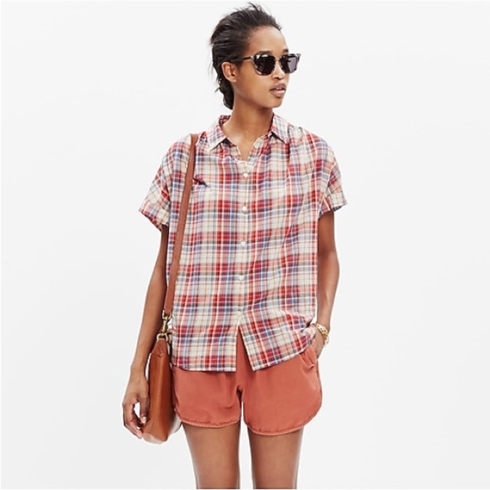Madewell Multicolor Plaid Short-Sleeve Button-Down Shirt